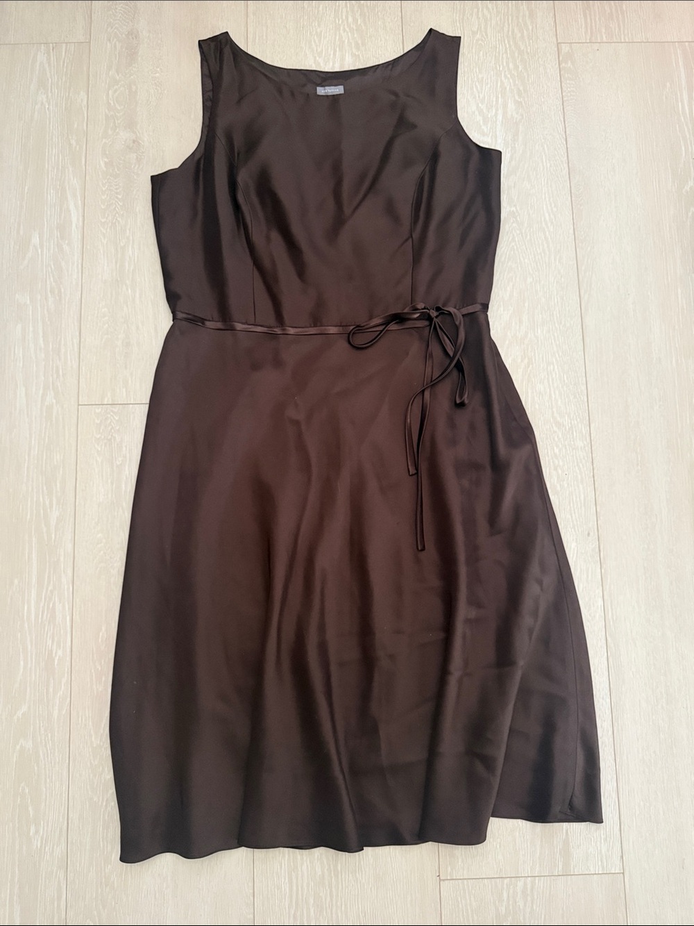 Ann Taylor Silk Blend Chocolate Brown Sleeveless Midi Dress with Waist Tie
